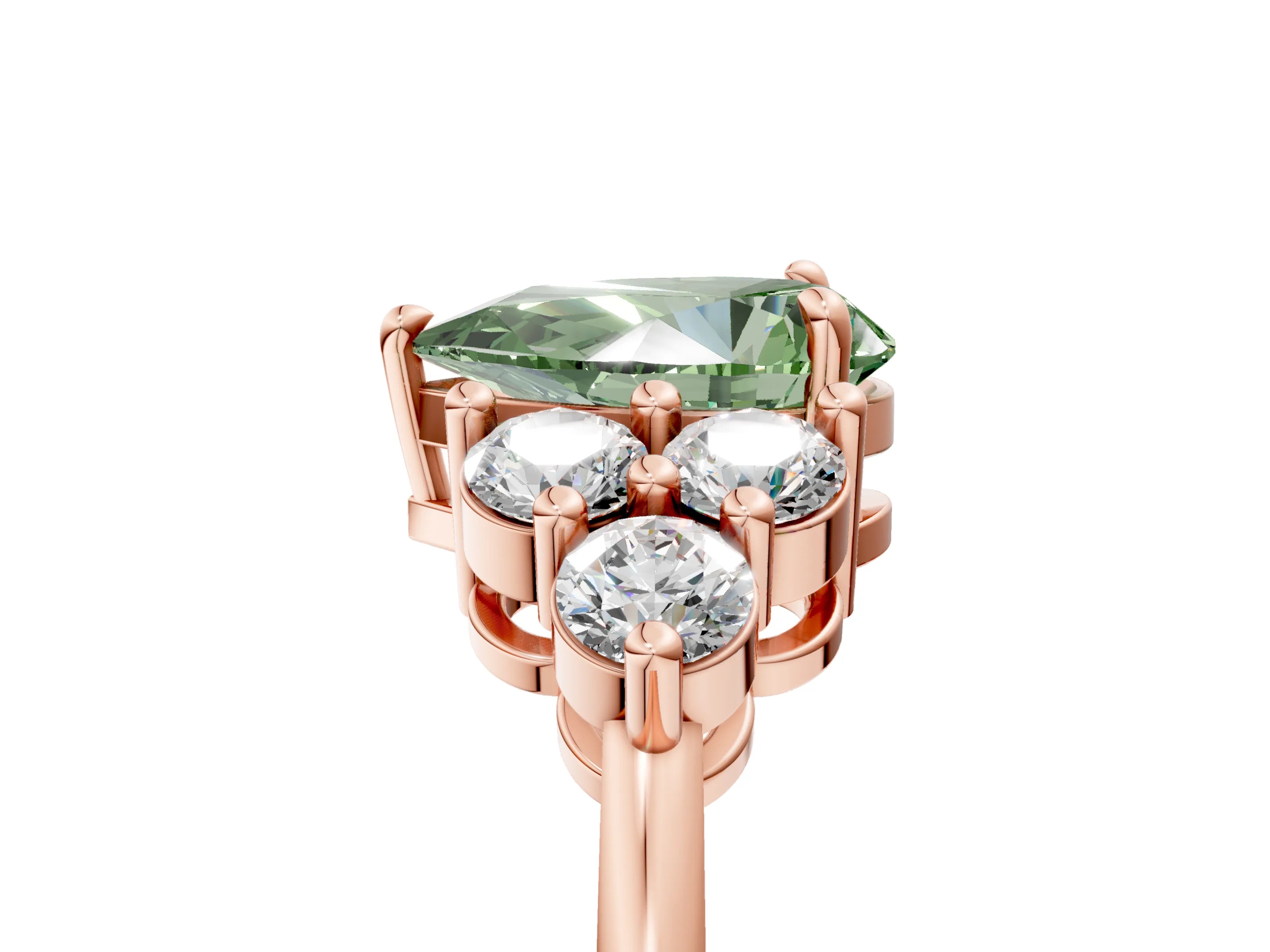 Rose gold Fancy Green Pear Cut Brilliant Diamond Cluster Accent Solitaire Ring with Prong Setting_5