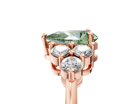 Rose gold Fancy Green Pear Cut Brilliant Diamond Cluster Accent Solitaire Ring with Prong Setting_5