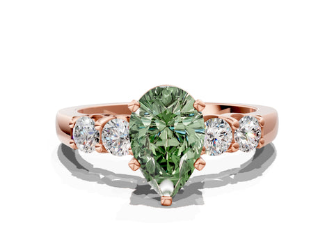 Rose gold Fancy Green Pear Cut Brilliant Diamond Five-Stone Engagement Ring with Prong Setting on a Classic Band_3
