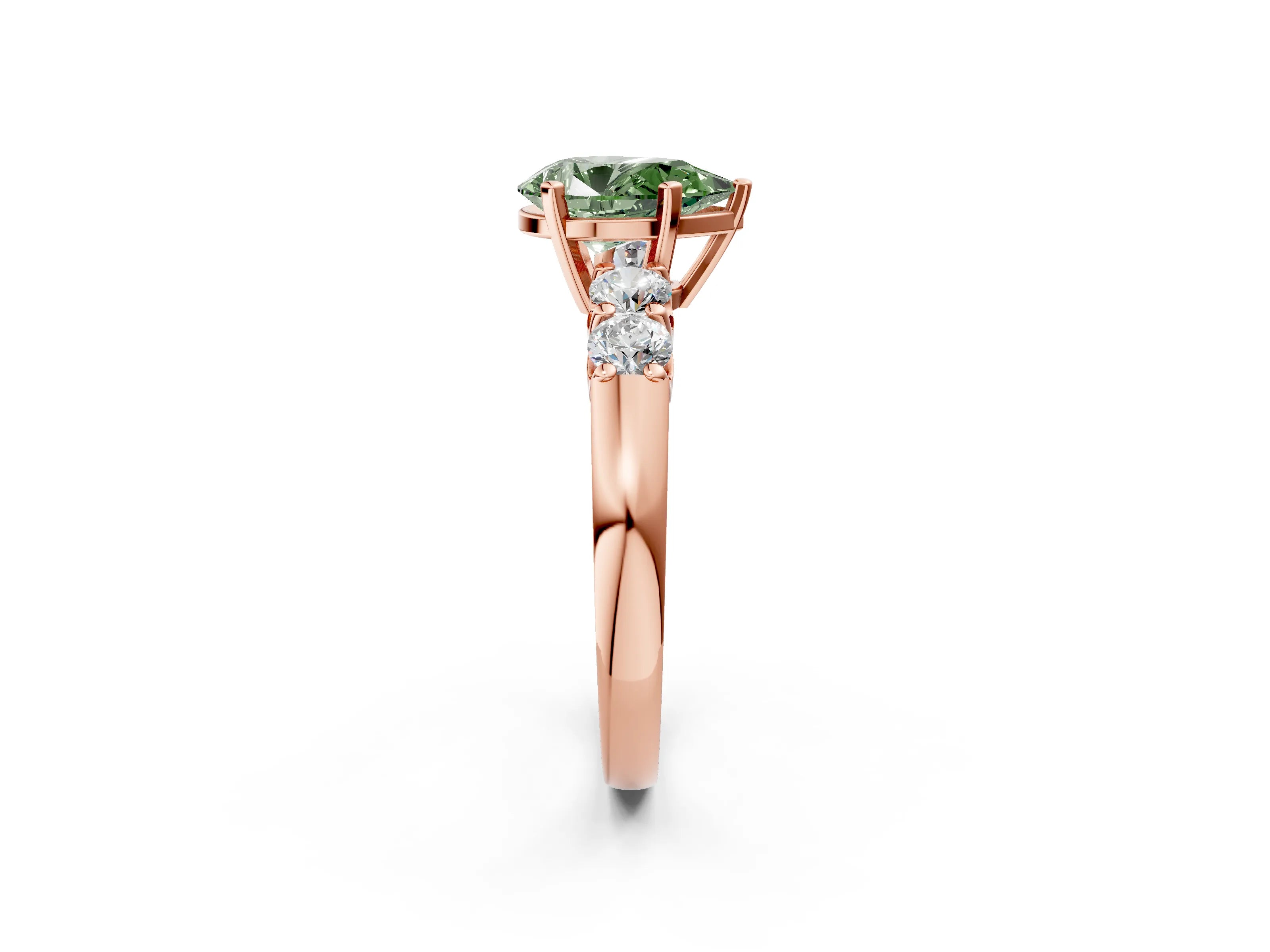 Rose gold Fancy Green Pear Cut Brilliant Diamond Five-Stone Engagement Ring with Prong Setting on a Classic Band_5