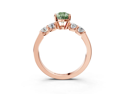 Rose gold Fancy Green Pear Cut Brilliant Diamond Five-Stone Engagement Ring with Prong Setting on a Classic Band_6