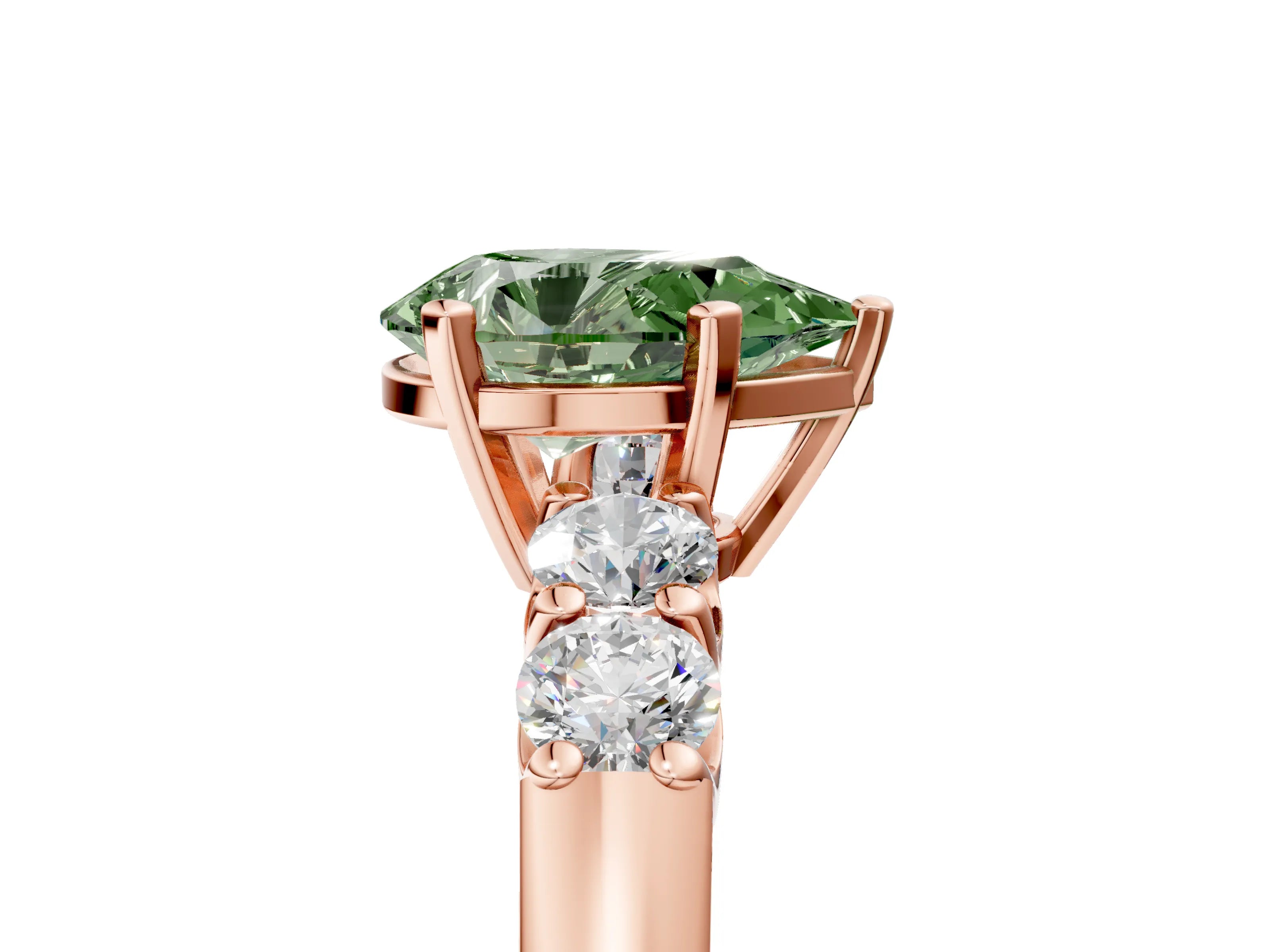 Rose gold Fancy Green Pear Cut Brilliant Diamond Five-Stone Engagement Ring with Prong Setting on a Classic Band_8