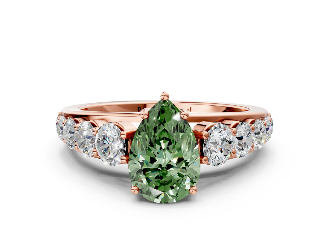 Rose gold Fancy Green Pear Cut Brilliant Diamond Pavé Band with Six-Prong Setting_12