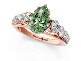 Rose gold Fancy Green Pear Cut Brilliant Diamond Pavé Band with Six-Prong Setting_13