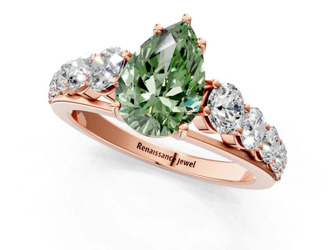 Rose gold Fancy Green Pear Cut Brilliant Diamond Pavé Band with Six-Prong Setting_1