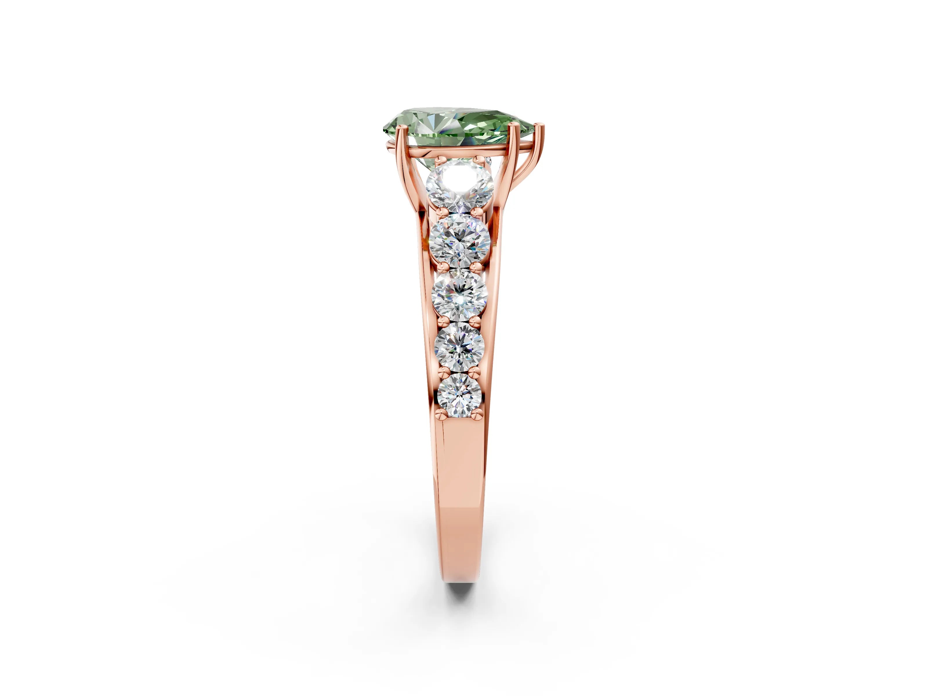 Rose gold Fancy Green Pear Cut Brilliant Diamond Pavé Band with Six-Prong Setting_2