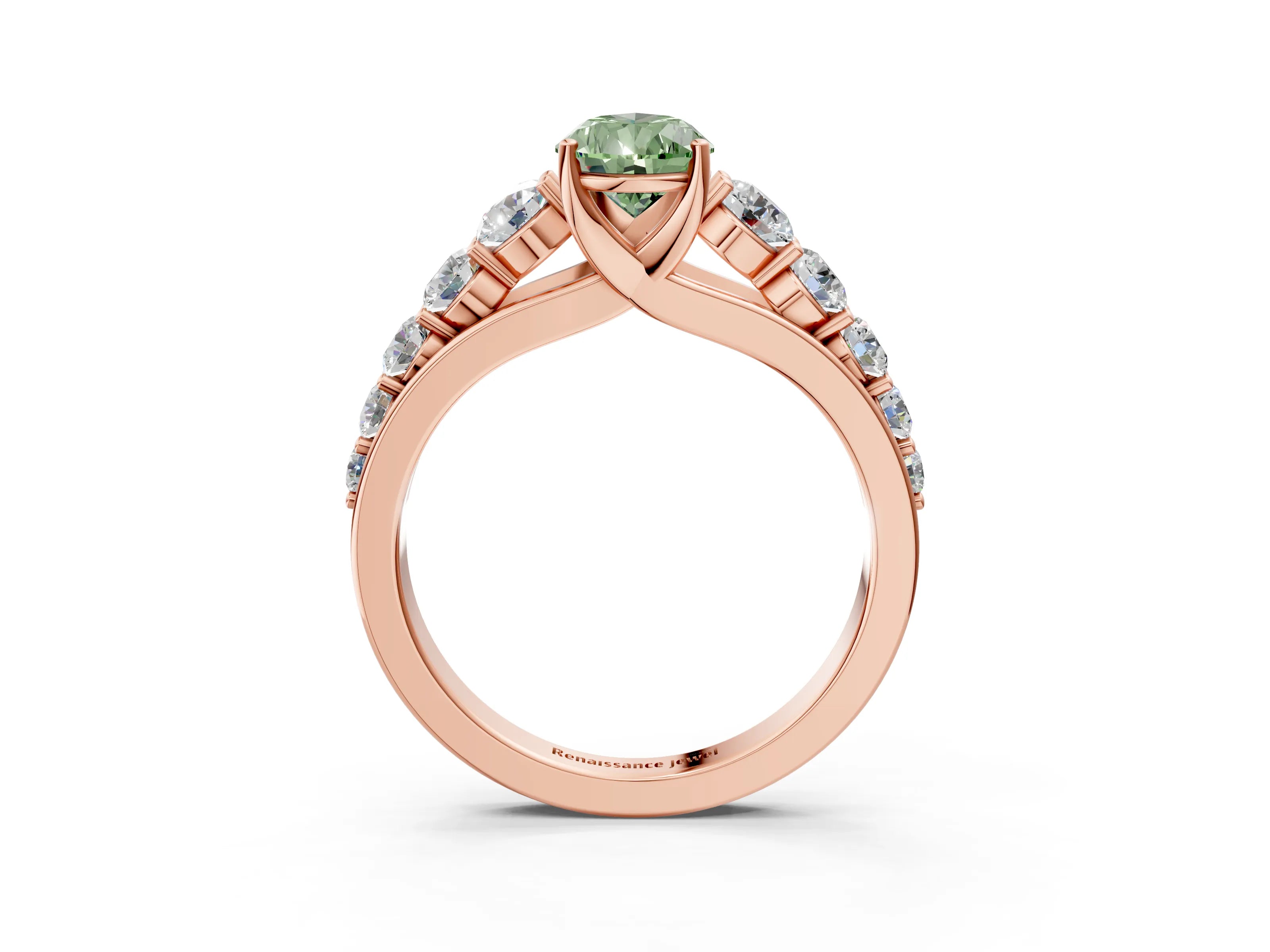 Rose gold Fancy Green Pear Cut Brilliant Diamond Pavé Band with Six-Prong Setting_3
