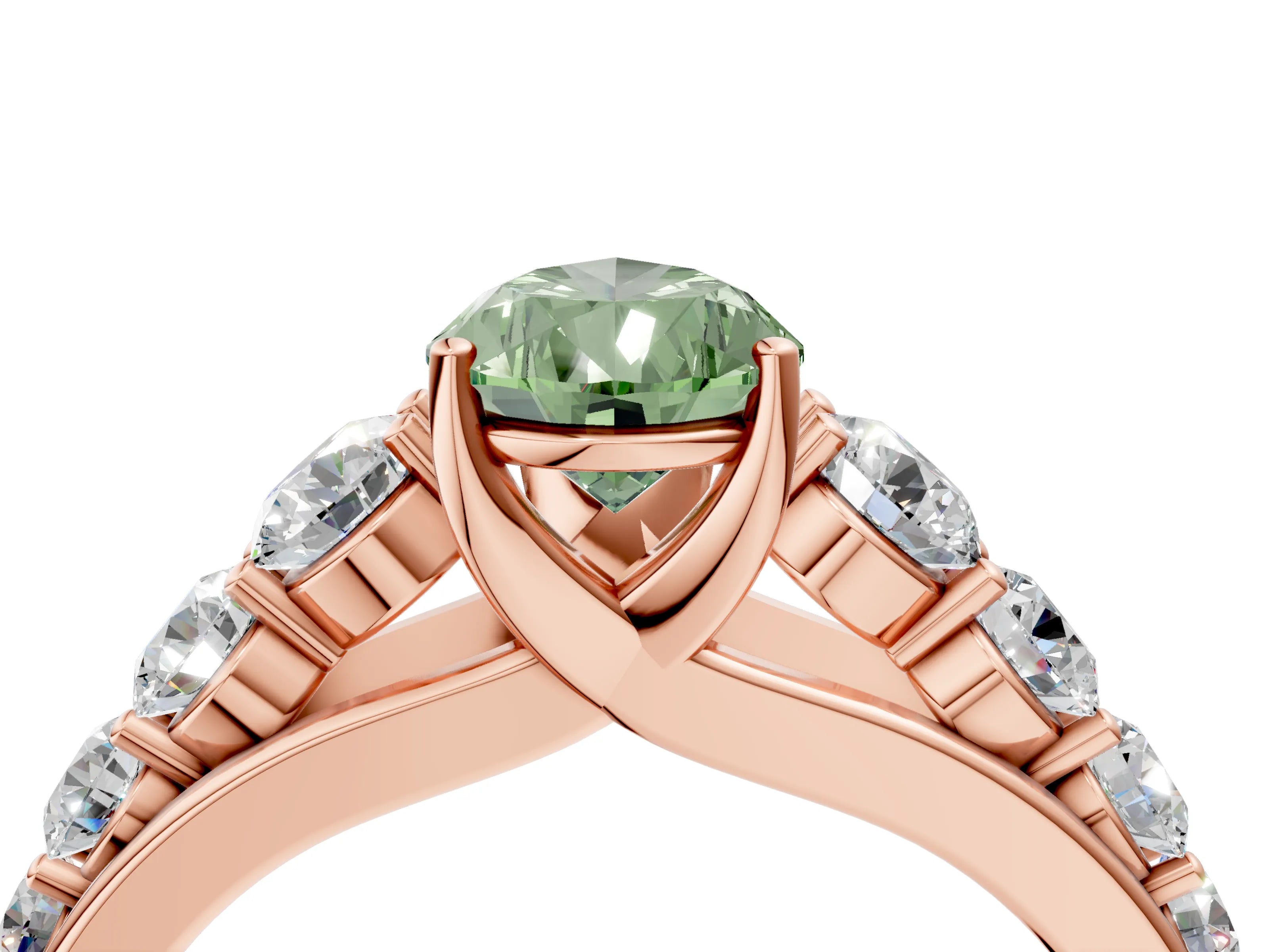 Rose gold Fancy Green Pear Cut Brilliant Diamond Pavé Band with Six-Prong Setting_4