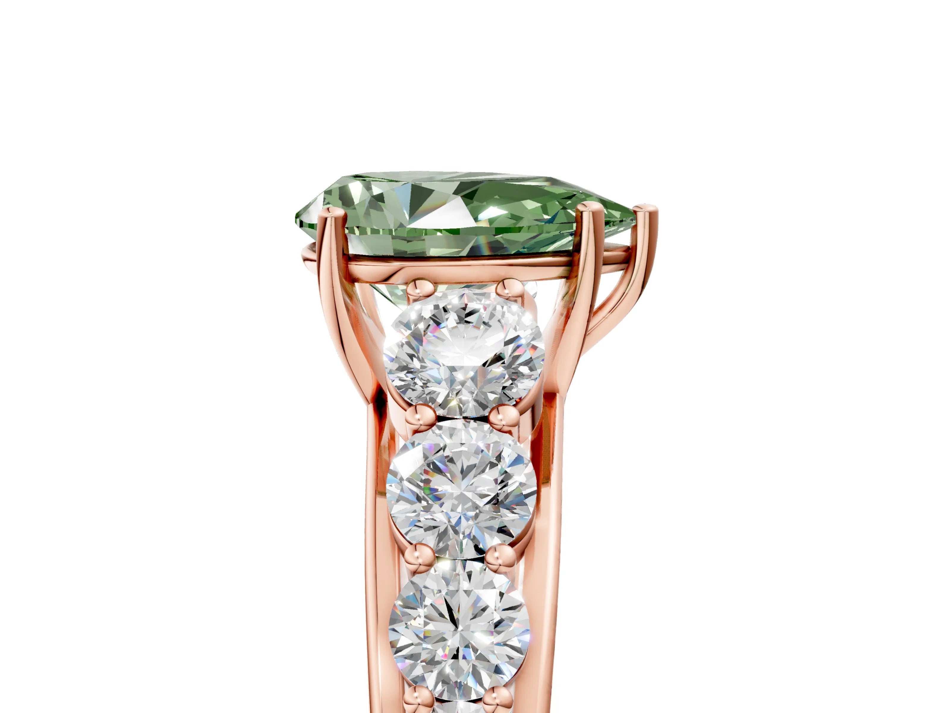 Rose gold Fancy Green Pear Cut Brilliant Diamond Pavé Band with Six-Prong Setting_5