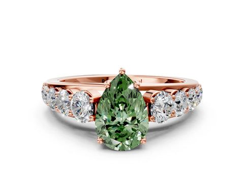 Rose gold Fancy Green Pear Cut Brilliant Diamond Pavé Band with Six-Prong Setting
