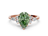 Rose gold Fancy Green Pear Cut Brilliant Diamond Solitaire Ring with Pear Side Stones and Four-Prong Setting_3
