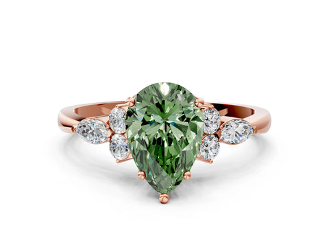 Rose gold Fancy Green Pear Cut Brilliant Diamond Solitaire Ring with Pear Side Stones and Four-Prong Setting_3