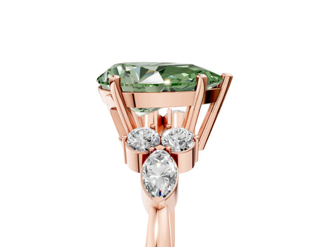Rose gold Fancy Green Pear Cut Brilliant Diamond Solitaire Ring with Pear Side Stones and Four-Prong Setting_8