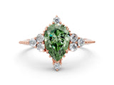 Rose gold Fancy Green Pear Cut Brilliant Diamond with Cluster Setting on a Beaded Band and Four-Prong Setting