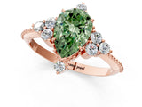 Rose gold Fancy Green Pear Cut Brilliant Diamond with Cluster Setting on a Beaded Band and Four-Prong Setting_1