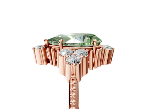 Rose gold Fancy Green Pear Cut Brilliant Diamond with Cluster Setting on a Beaded Band and Four-Prong Setting_5