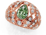 Rose gold Fancy Green Pear Cut Brilliant Halo Pave Diamond Milgrain Ring_1