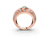 Rose gold Fancy Green Pear Cut Brilliant Halo Pave Diamond Milgrain Ring_3