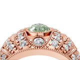 Rose gold Fancy Green Pear Cut Brilliant Halo Pave Diamond Milgrain Ring_4