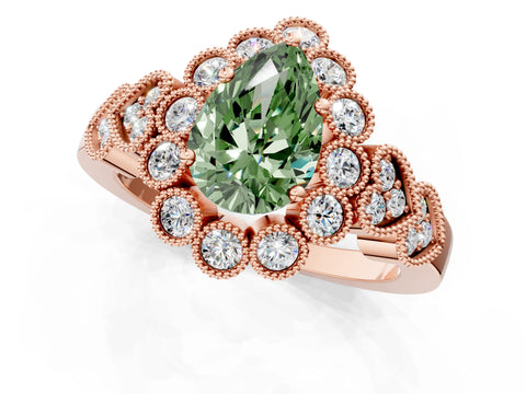 Rose gold Fancy Green Pear Cut Brilliant Milgrain Pave Heart Band Solitaire Ring_1