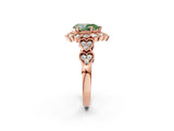 Rose gold Fancy Green Pear Cut Brilliant Milgrain Pave Heart Band Solitaire Ring_2