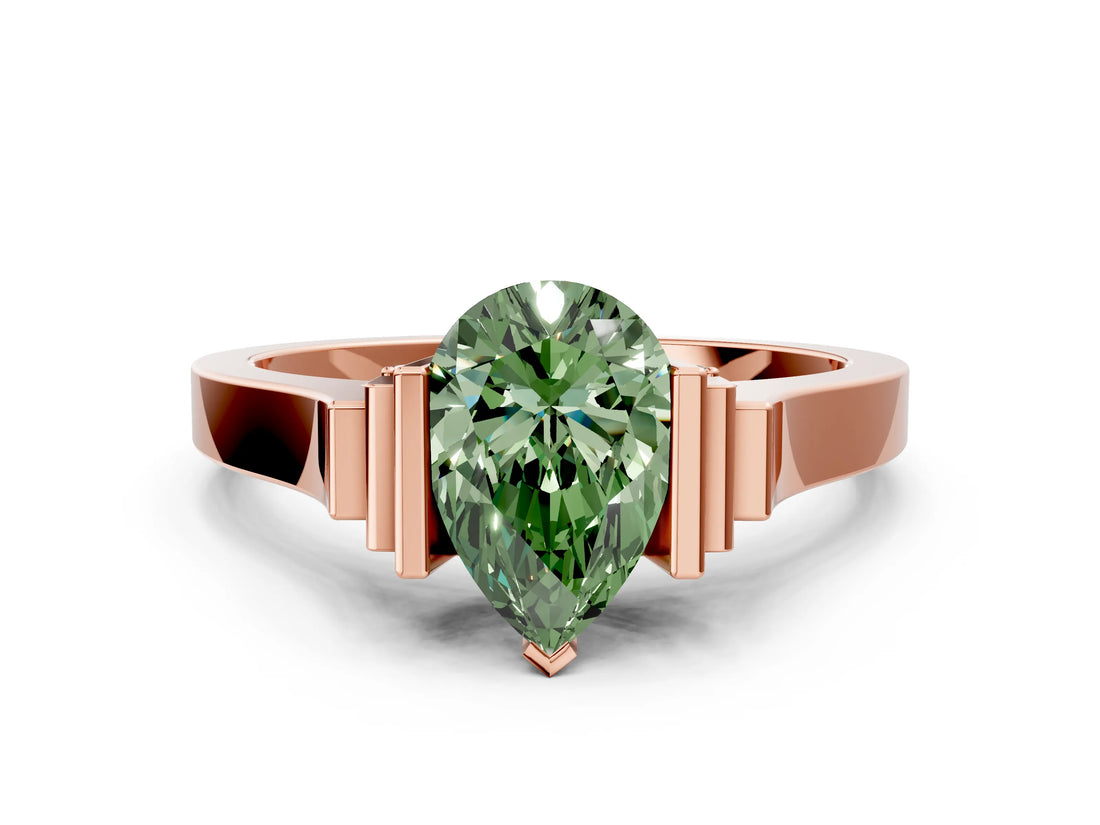 Rose gold Fancy Green Pear Cut Brilliant Solitaire Diamond Ring with Channel Set Band and Bar Prong Setting_12