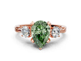 Rose gold Fancy Green Pear Cut Brilliant Three-Stone Diamond Ring with Pavé Band and Four-Prong Setting_3