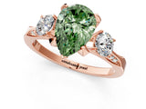 Rose gold Fancy Green Pear Cut Brilliant Three-Stone Diamond Ring with Pavé Band and Four-Prong Setting_4
