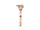 Rose gold Fancy Green Pear Cut Brilliant Three-Stone Diamond Ring with Pavé Band and Four-Prong Setting_5