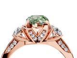Rose gold Fancy Green Pear Cut Brilliant Three-Stone Diamond Ring with Pavé Band and Four-Prong Setting_7