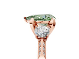 Rose gold Fancy Green Pear Cut Brilliant Three-Stone Diamond Ring with Pavé Band and Four-Prong Setting_8