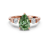 Rose gold Fancy Green Pear Cut Brilliant Three-Stone Pave Band with Four-Prong Setting
