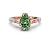 Rose gold Fancy Green Pear  Cut Cathedral Pave Diamond Engagement Ring with Six-Prong Setting_77