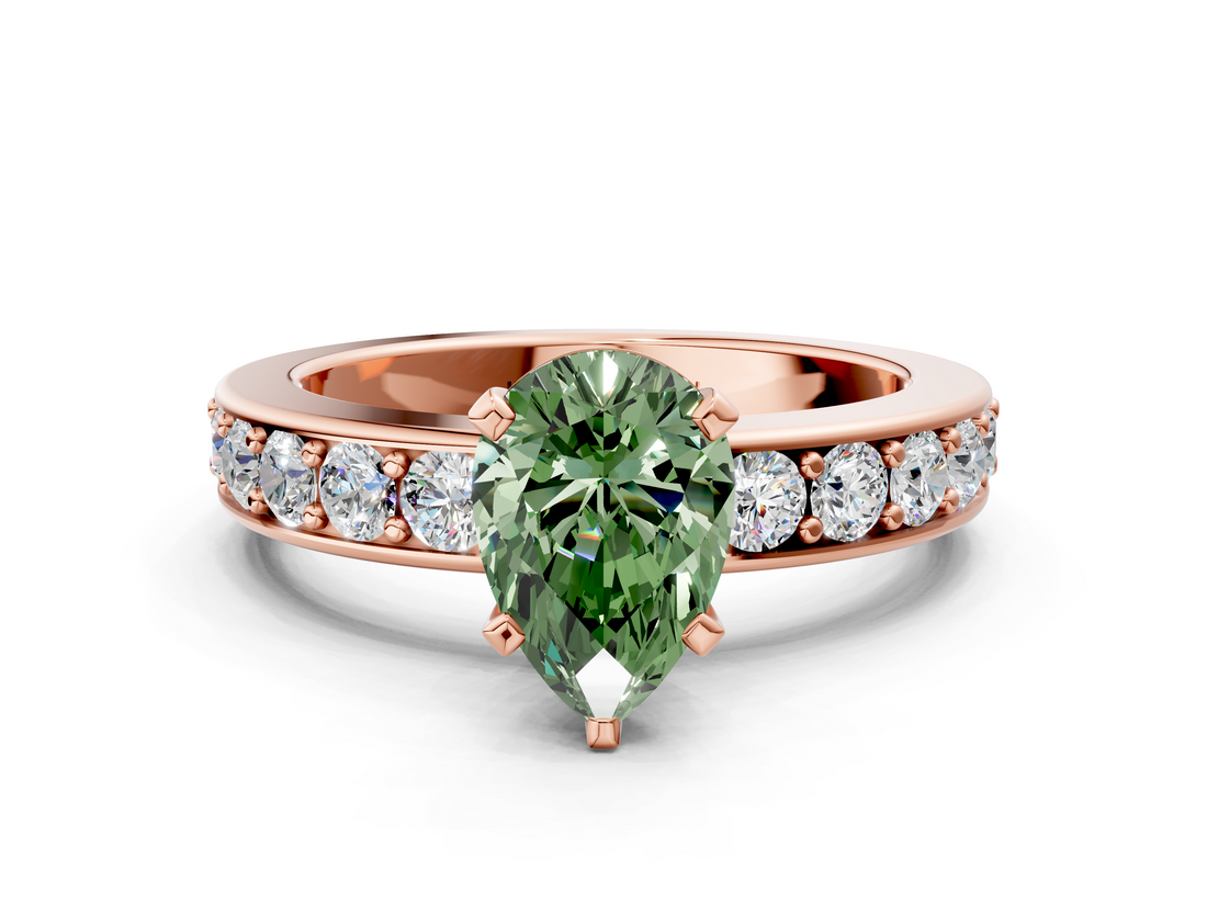 Rose gold Fancy Green Pear  Cut Channel Set Diamond Engagement Ring with Four-Prong Setting_223
