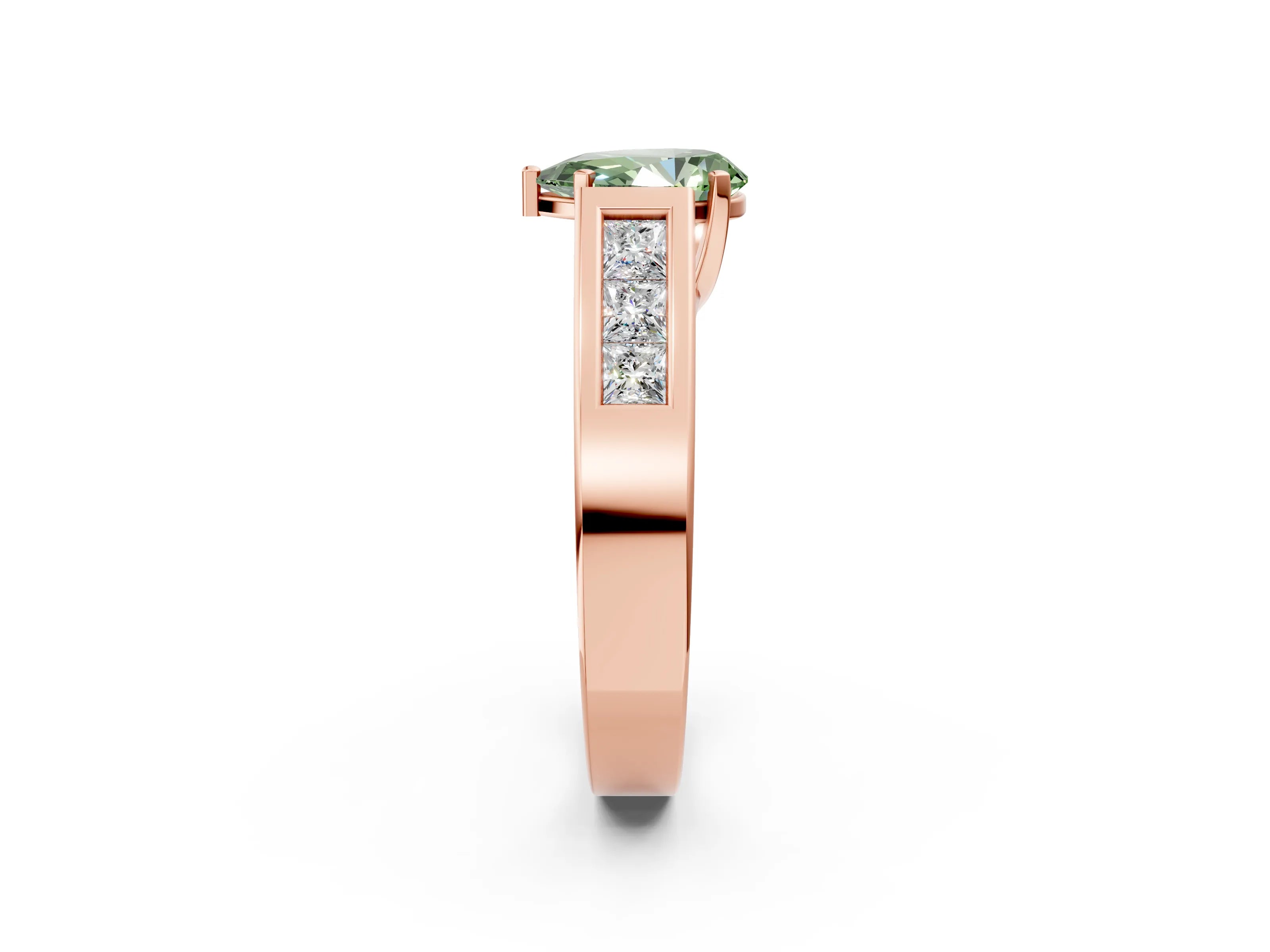 Rose gold Fancy Green Pear Cut Cut Channel Set Solitaire Ring with Four-Prong Setting_2