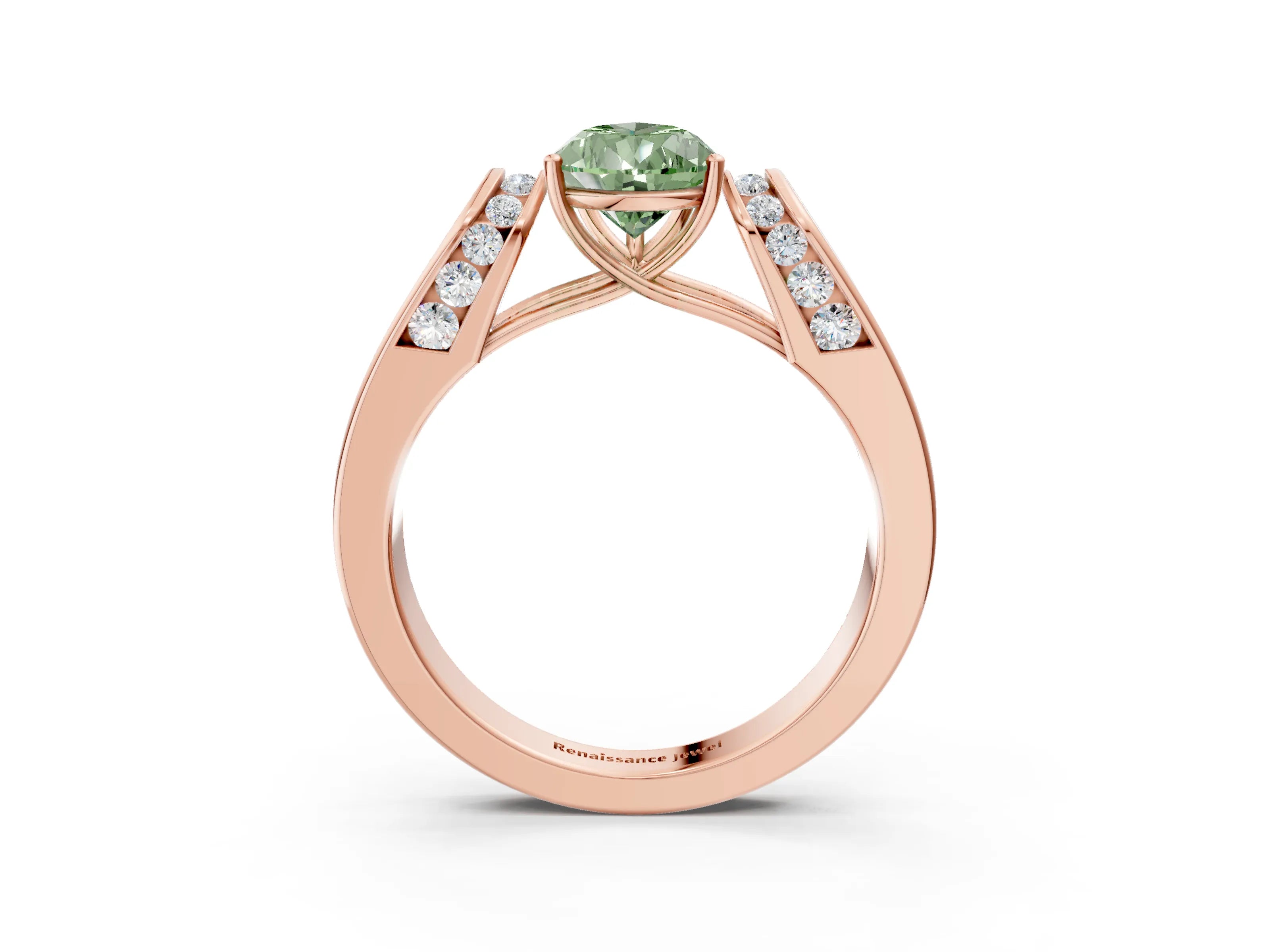Rose gold Fancy Green Pear Cut Cut Diamond Channel Set Solitaire Ring with Four-Prong Setting_3