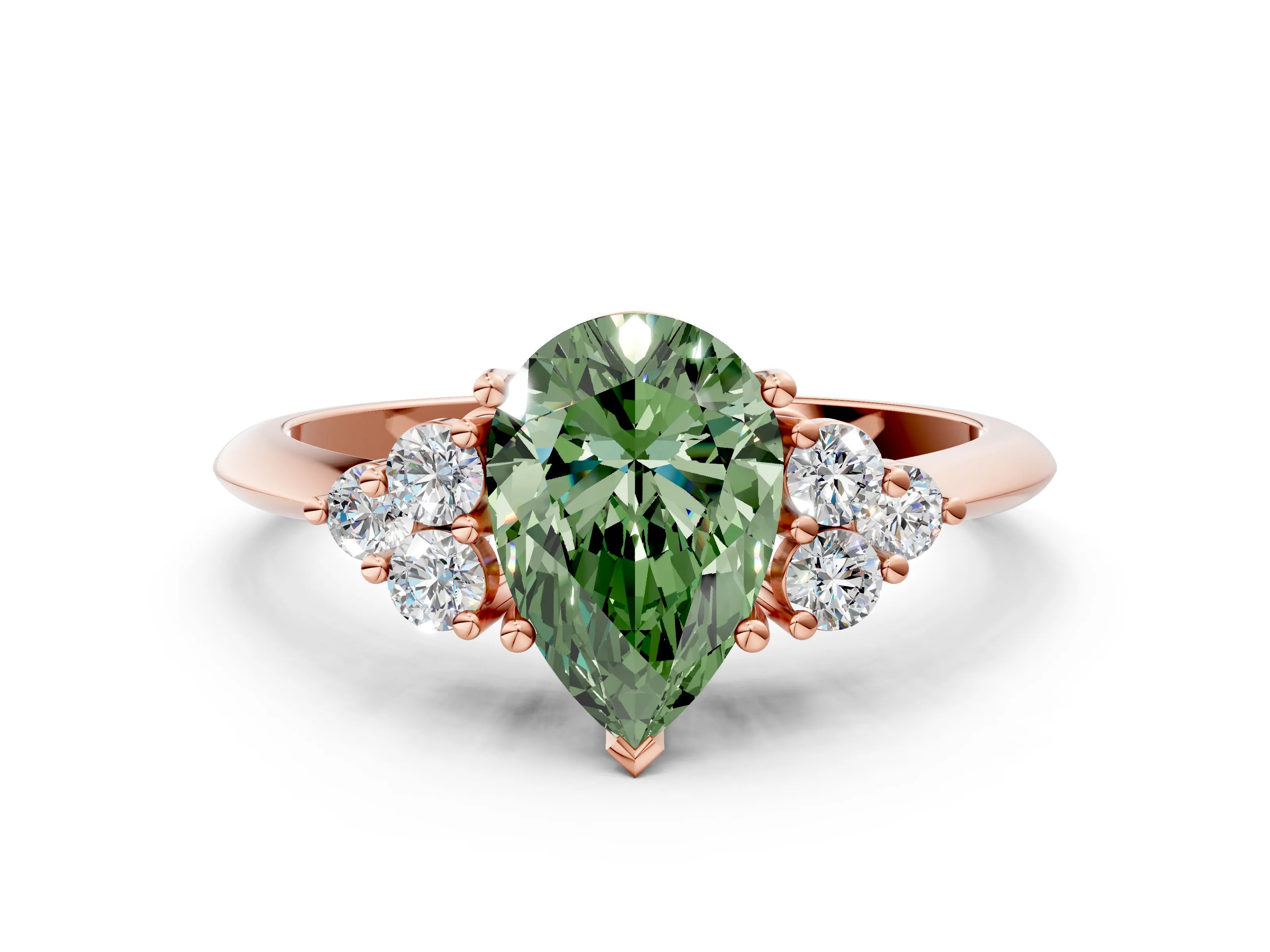 Rose gold Fancy Green Pear Cut Cut Diamond Cluster Ring with Solitaire Band and Four-Prong Setting_12