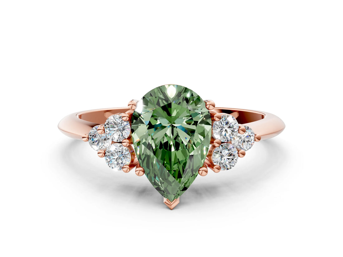 Rose gold Fancy Green Pear Cut Cut Diamond Cluster Ring with Solitaire Band and Four-Prong Setting_12