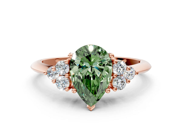 Rose gold Fancy Green Pear Cut Cut Diamond Cluster Ring with Solitaire Band and Four-Prong Setting