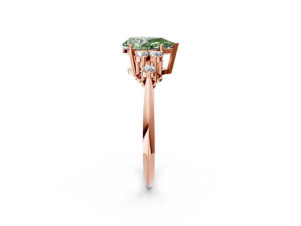 Rose gold Fancy Green Pear Cut Cut Diamond Cluster Ring with Solitaire Band and Four-Prong Setting