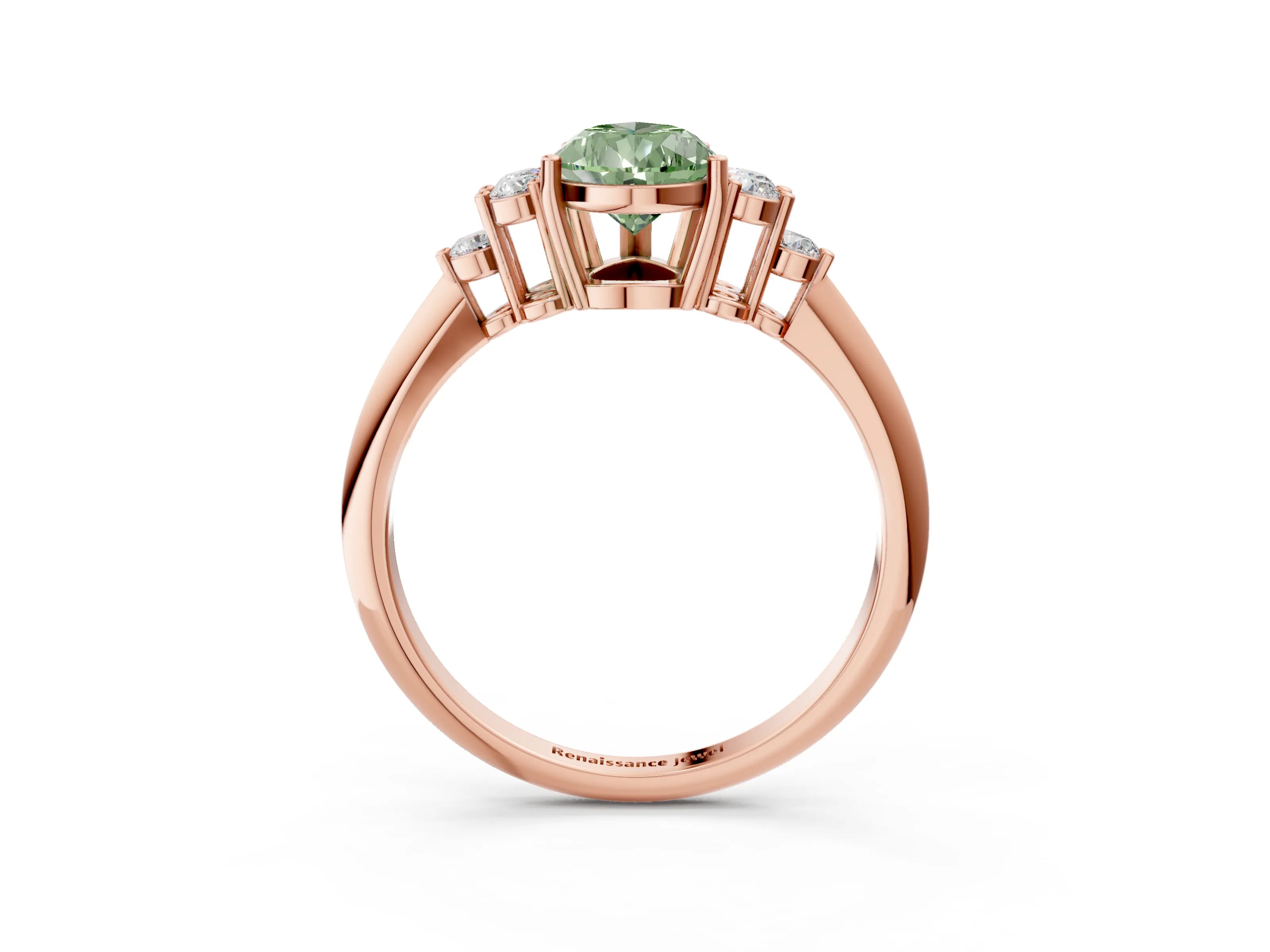Rose gold Fancy Green Pear Cut Cut Diamond Cluster Ring with Solitaire Band and Four-Prong Setting_15