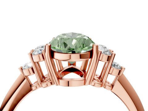 Rose gold Fancy Green Pear Cut Cut Diamond Cluster Ring with Solitaire Band and Four-Prong Setting_16