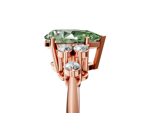 Rose gold Fancy Green Pear Cut Cut Diamond Cluster Ring with Solitaire Band and Four-Prong Setting_17