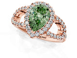 Rose gold Fancy Green Pear Cut Cut Diamond Halo Engagement Ring with Open Split Pavé Band_1