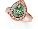 Rose gold Fancy Green Pear Cut-Cut Diamond Halo Engagement Ring with Pave Band and Prong Setting_1