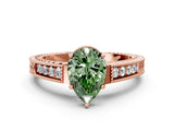 Rose gold Fancy Green Pear Cut Cut Diamond Milgrain Pave Band Four-Prong Setting Ring_3