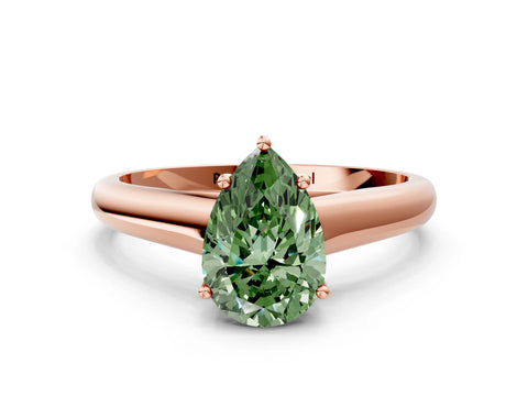 Rose gold Fancy Green Pear Cut Cut Diamond Solitaire Engagement Ring with Tapered Plain Band and Four-Prong Setting