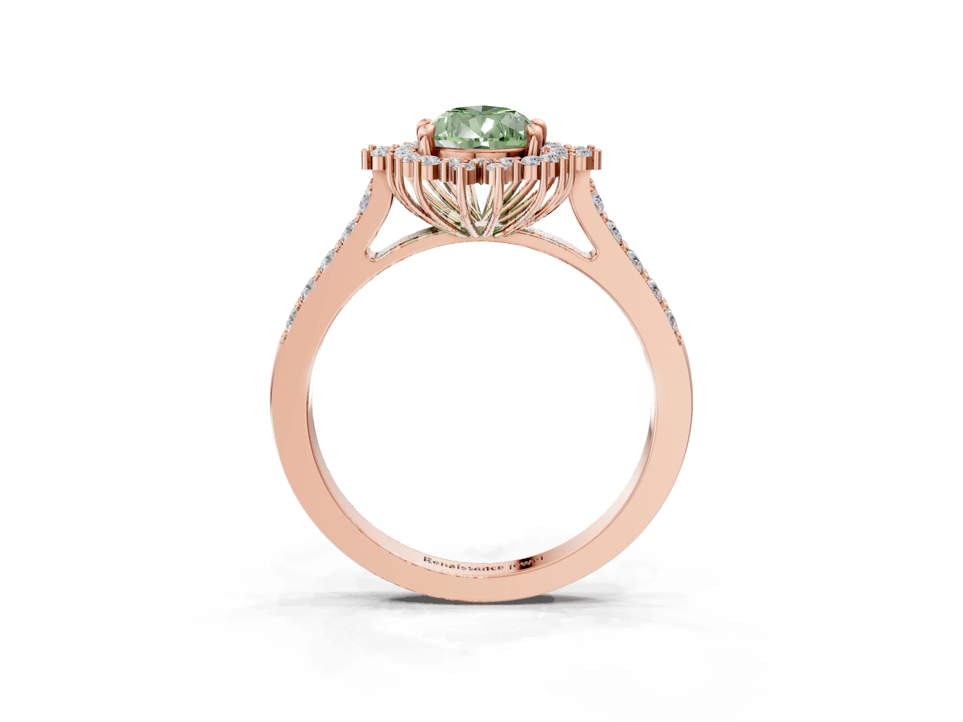 Rose gold Fancy Green Pear Cut Cut Diamond Sunburst Halo Engagement Ring with Pavé Band_3