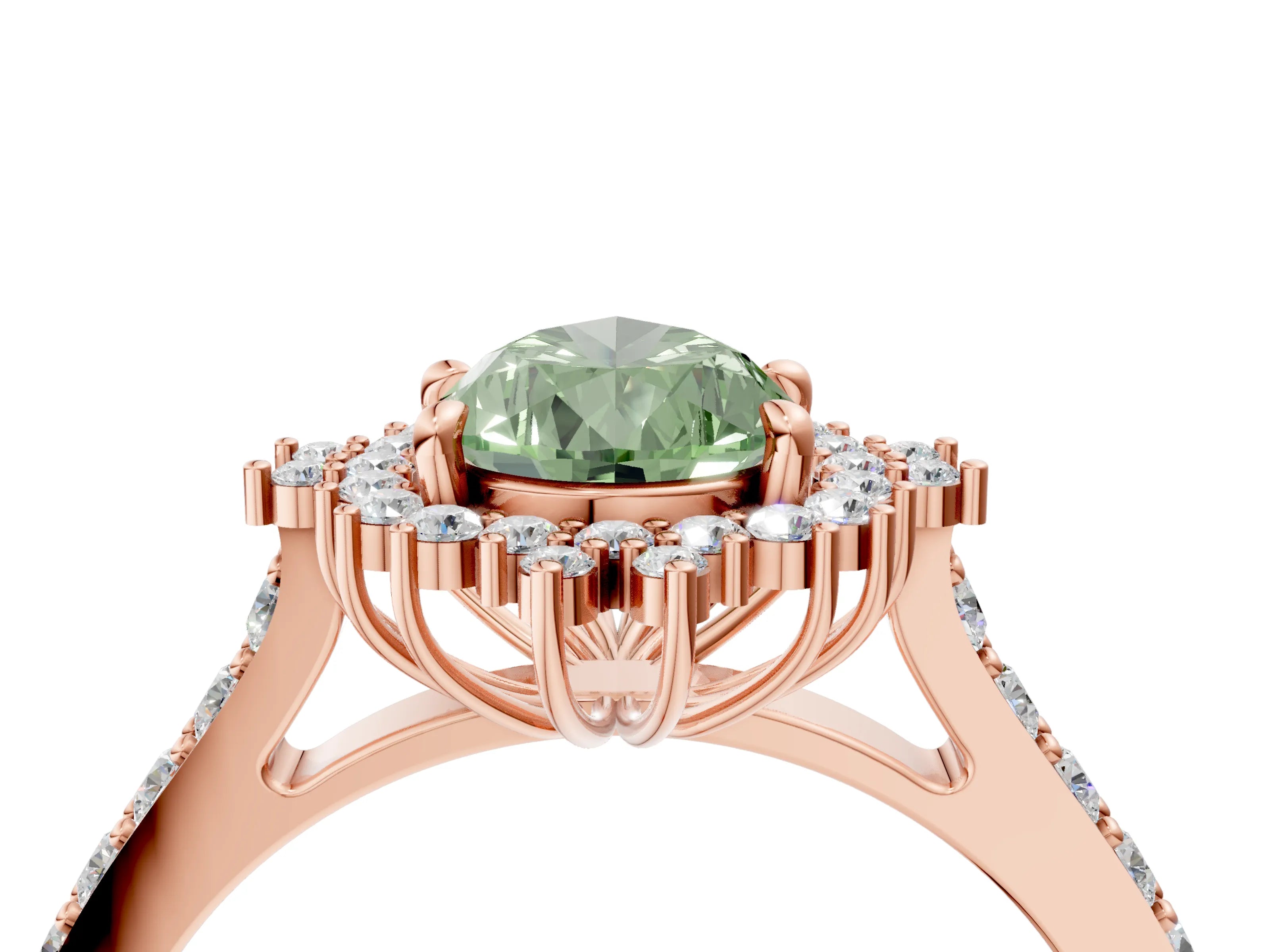Rose gold Fancy Green Pear Cut Cut Diamond Sunburst Halo Engagement Ring with Pavé Band_4
