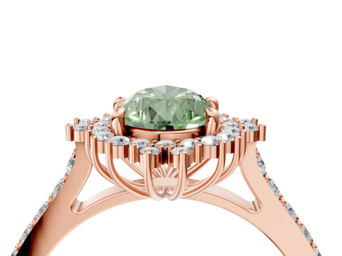 Rose gold Fancy Green Pear Cut Cut Diamond Sunburst Halo Engagement Ring with Pavé Band_4